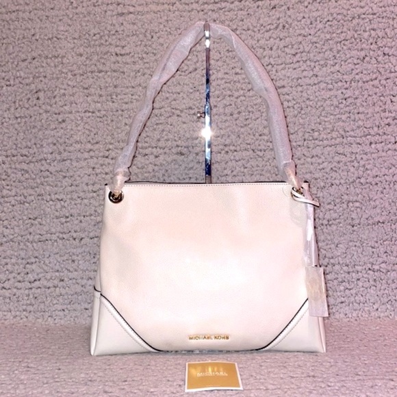 New Michael Kors MK Nicole Medium Shoulder Bag Tote Purse Vanilla White - Picture 1 of 14